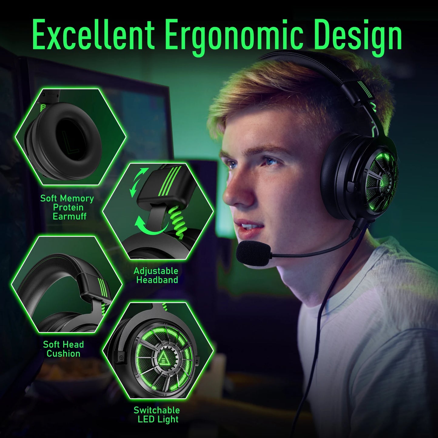 "EKSA StarEngine Pro Gaming Headset with Detachable Microphone and 7.1 Surround Sound"