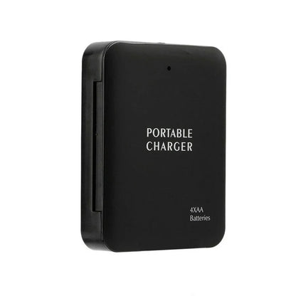 Portable Power Bank Case for 4 AA Batteries with LED Flashlight - Black