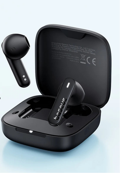 Baseus Bowie E16 Wireless Earbuds with Charging Case - Black Bluetooth Earphones black close up
