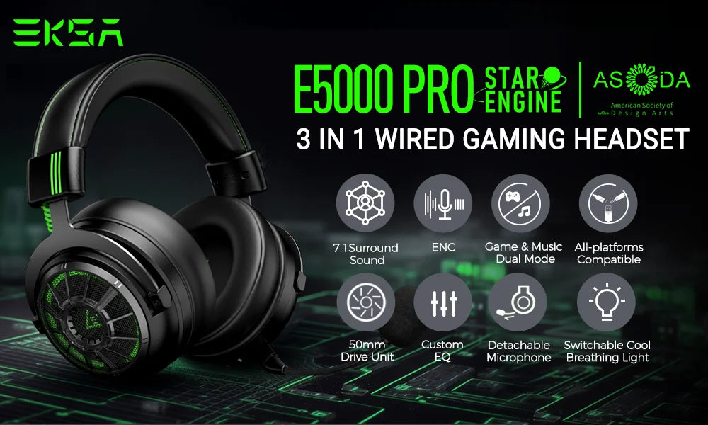 dynamic featurews "EKSA StarEngine Pro Gaming Headset with Detachable Microphone and 7.1 Surround Sound"
